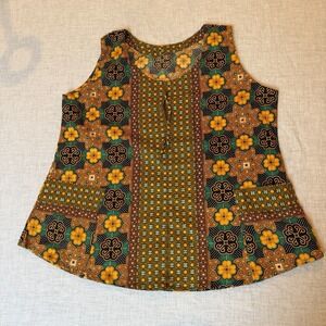 VTG Batik African Ankara Print Sleeveless Top Blouse Women S Tank Peplum Pockets